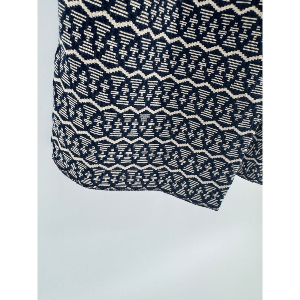 LOFT Navy Blue Cream Geometric Jacquard Sleeveless Shift Dress Womens 8 Tie Back - Picture 3 of 8